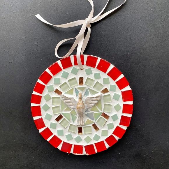 Mini Mandala Divino em Mosaico Vermelha