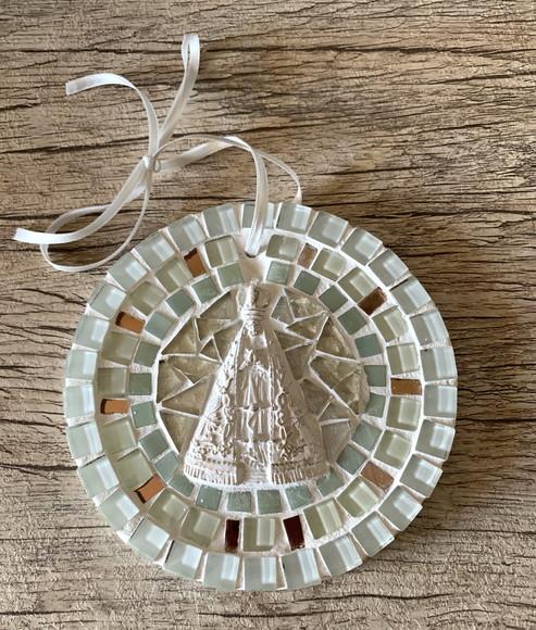 Mini Mandala Nossa Senhora em Mosaico Branca