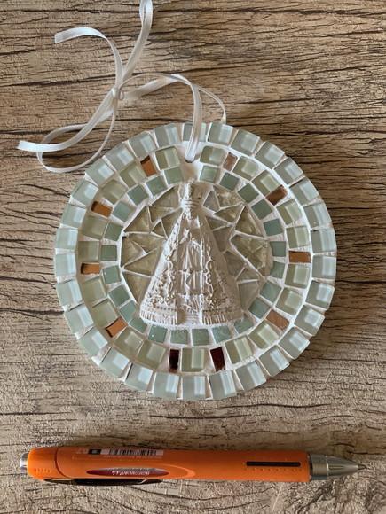 Mini Mandala Nossa Senhora em Mosaico Branca