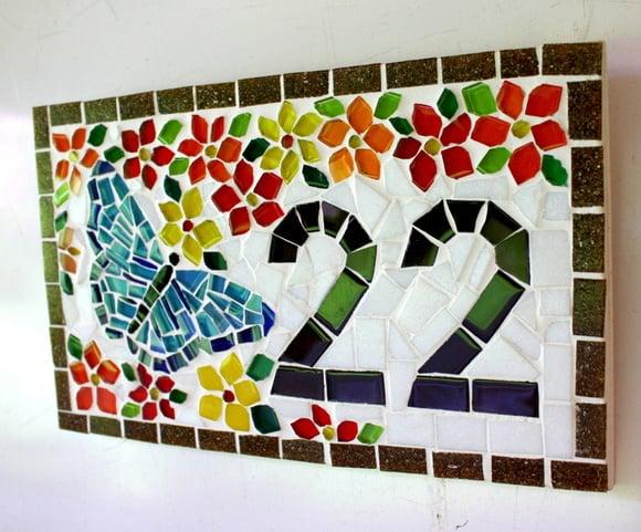 Número Apartamento em Mosaico Borboleta