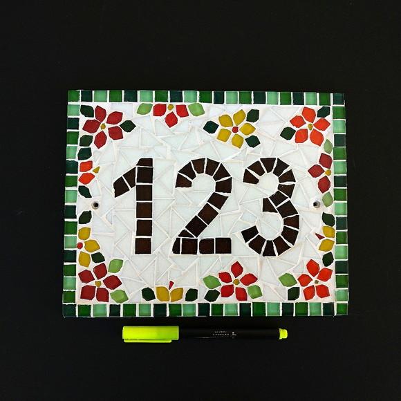Número para Casa em Mosaico Flores