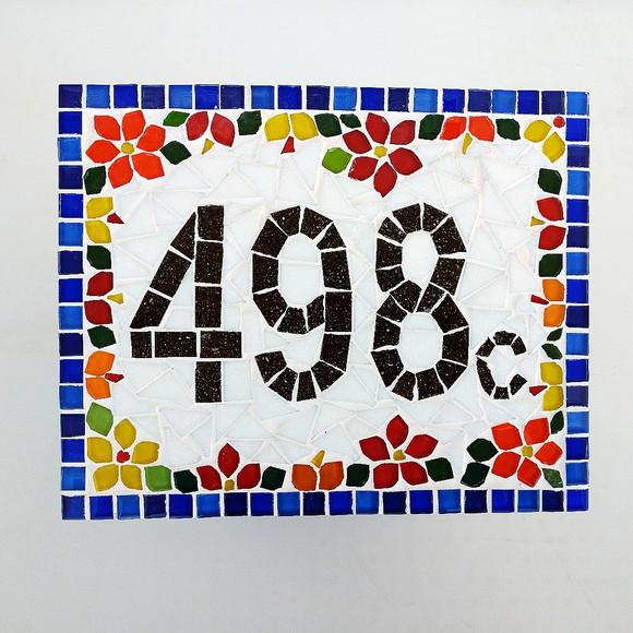 Número para Casa em Mosaico Flores