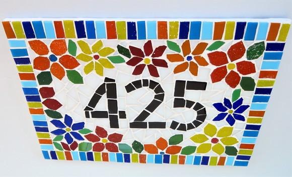 Número para Casa em Mosaico Flores