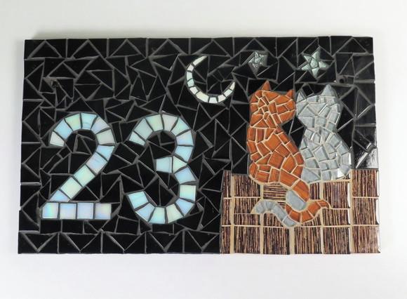 Número para Casa em Mosaico Gato