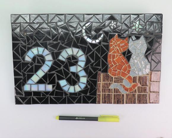 Número para Casa em Mosaico Gato