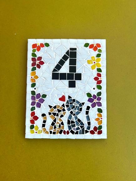 Número para Casa em Mosaico Gatinhos