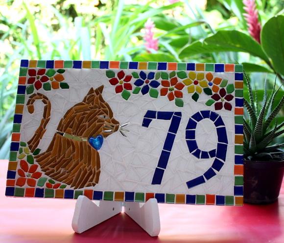 Número para Casa em Mosaico Gatinha
