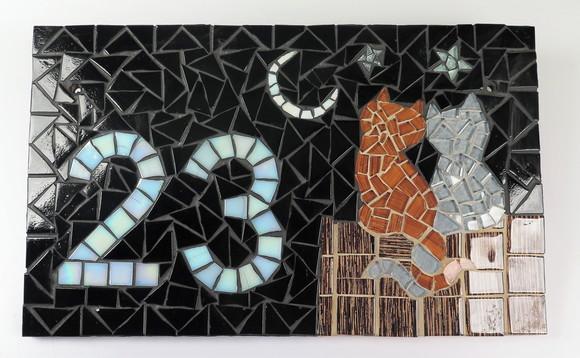 Número para Casa em Mosaico Gato