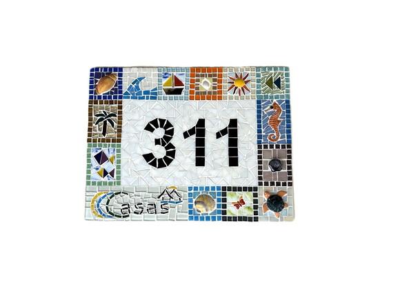 Número para Casa em Mosaico Motivos Marinhos