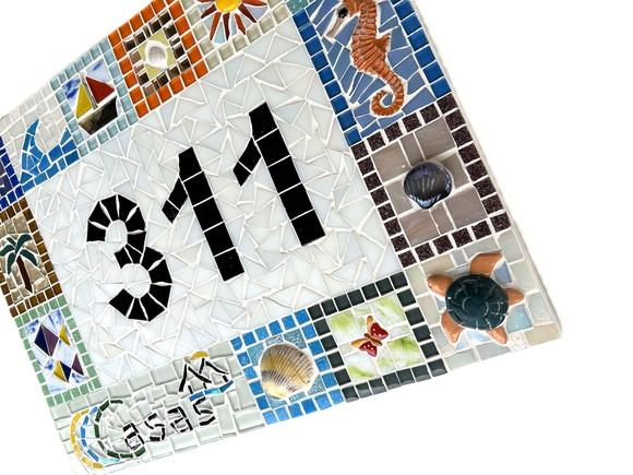 Número para Casa em Mosaico Motivos Marinhos