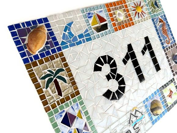 Número para Casa em Mosaico Motivos Marinhos