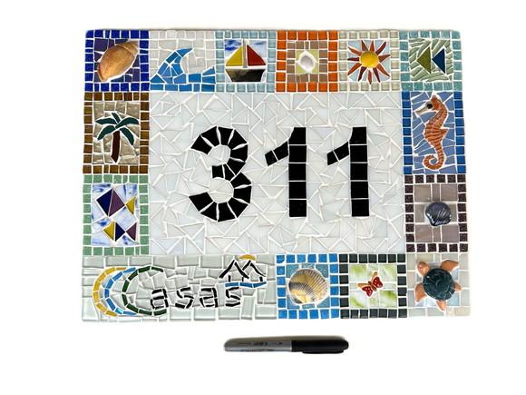 Número para Casa em Mosaico Motivos Marinhos