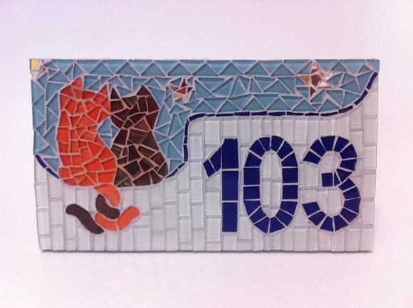Número para Casa Gatos em Mosaico