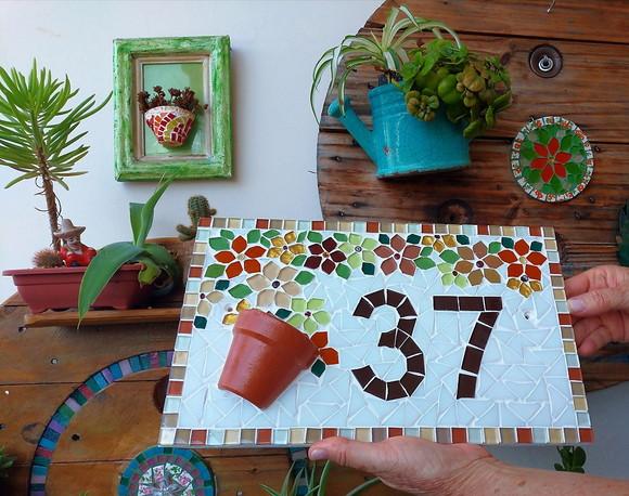 Número para Casa em Mosaico Vaso de Flor
