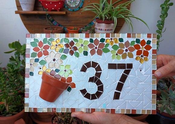 Número para Casa em Mosaico Vaso de Flor