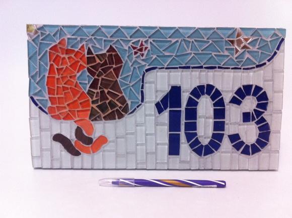 Número para Casa Gatos em Mosaico