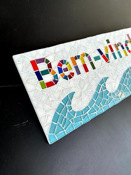 Placa Bem-vindos em Mosaico para Áreas Externas