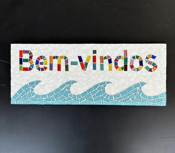 Placa Bem-vindos em Mosaico para Áreas Externas
