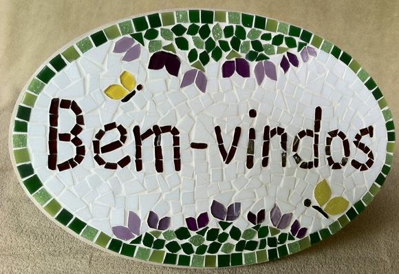 Placa Bem-vindos em Mosaico para Áreas Externas