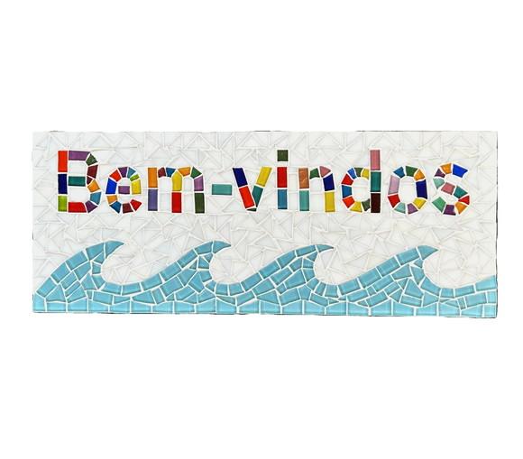 Placa Bem-vindos em Mosaico para Áreas Externas