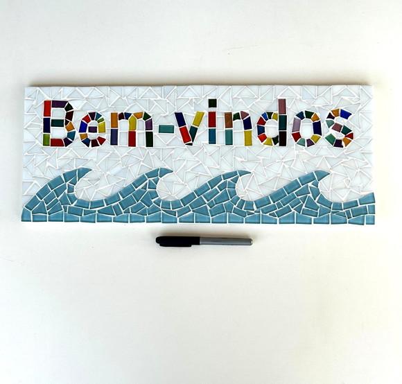 Placa Bem-vindos em Mosaico para Áreas Externas