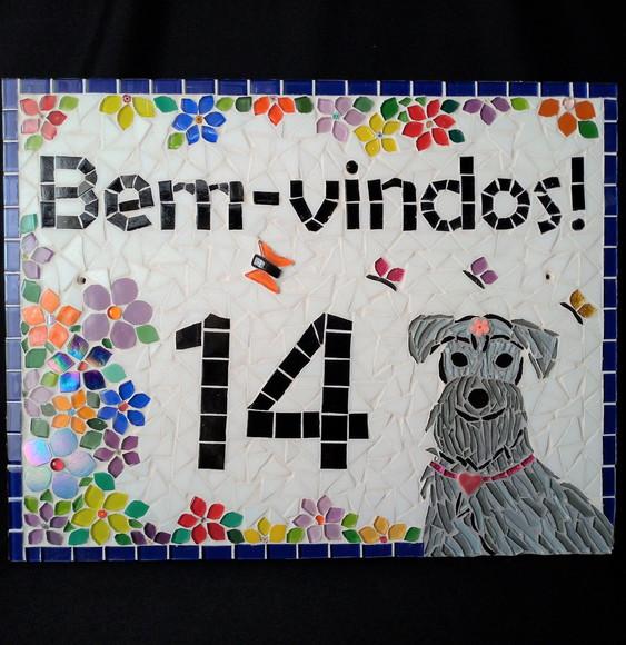Placa com Número em Mosaico Bem-vindos
