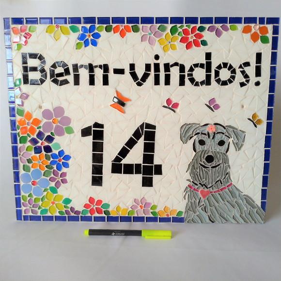 Placa com Número em Mosaico Bem-vindos