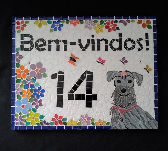 Placa com Número em Mosaico Bem-vindos