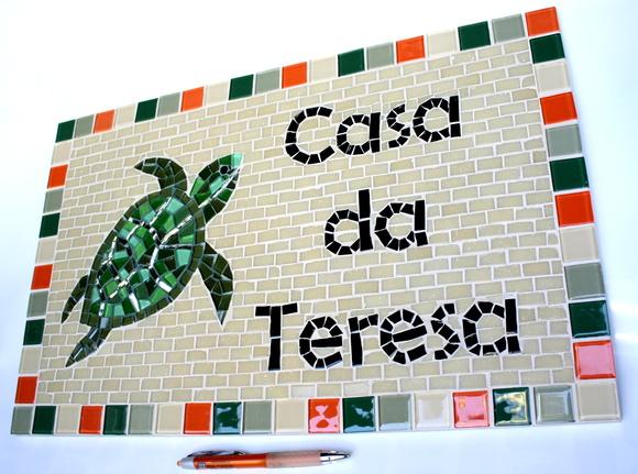 Placa de Identificação em Mosaico Tartaruga