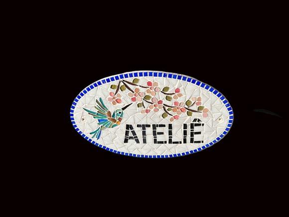 Placa em Mosaico Cerejeiras e Beija-flor