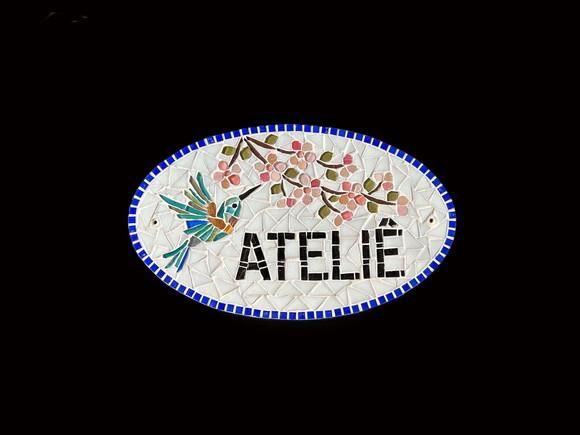 Placa em Mosaico Cerejeiras e Beija-flor