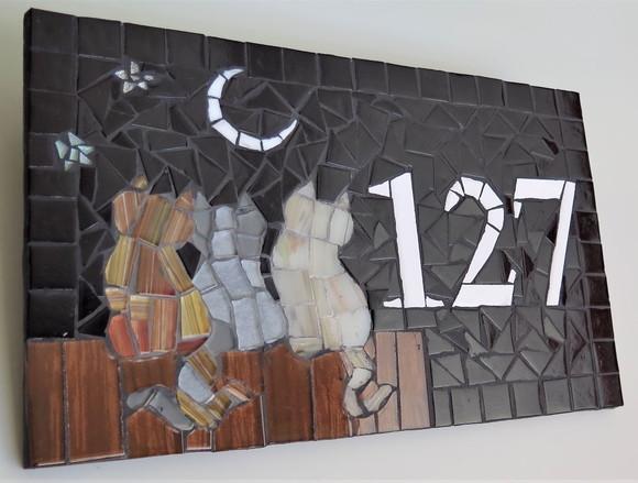 Placa Número para Casa em Mosaico Gatinhos