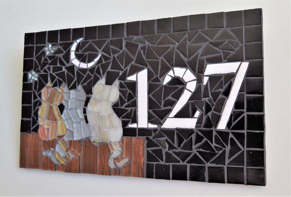 Placa Número para Casa em Mosaico Gatinhos