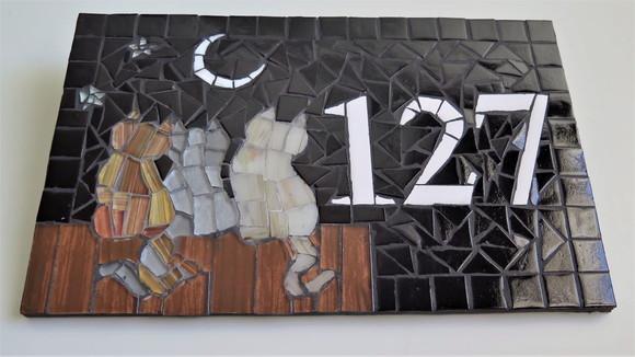 Placa Número para Casa em Mosaico Gatinhos