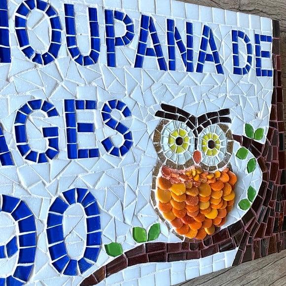 Placa para Casa em Mosaico Coruja