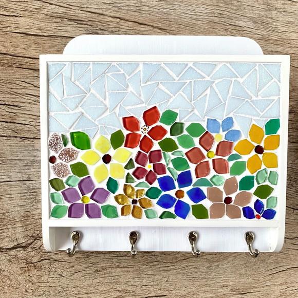 Porta Cartas e Chaves Mosaico Floral