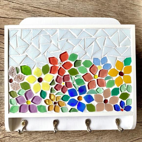 Porta Cartas e Chaves Mosaico Floral