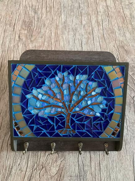 Porta Cartas em Mosaico Árvore da Vida Azul