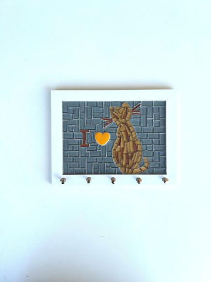 Porta Chaves Mosaico Gatinho