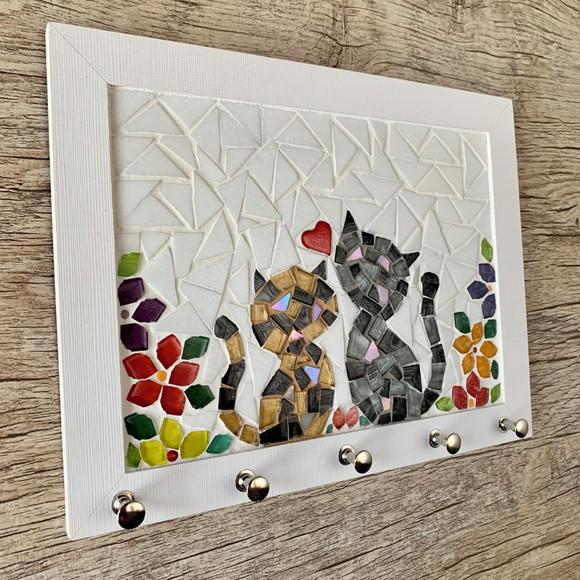 Porta Chaves Mosaico Gatinhos