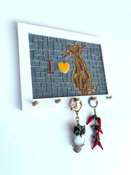 Porta Chaves Mosaico Gatinho