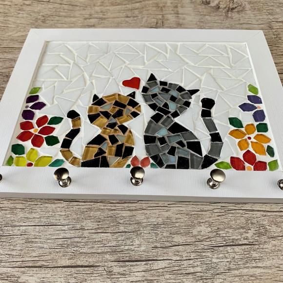 Porta Chaves Mosaico Gatinhos