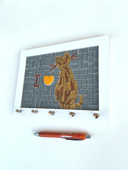 Porta Chaves Mosaico Gatinho