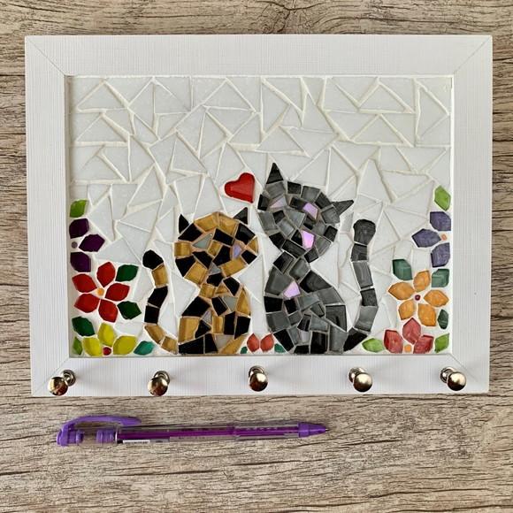 Porta Chaves Mosaico Gatinhos