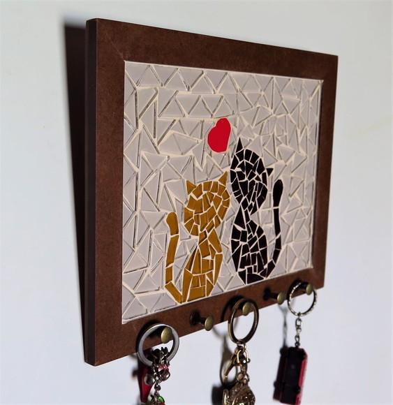 Porta Chaves Mosaico Gatinhos