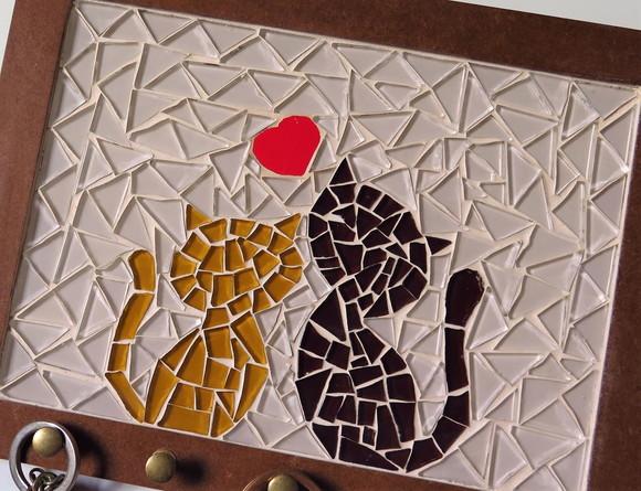 Porta Chaves Mosaico Gatinhos