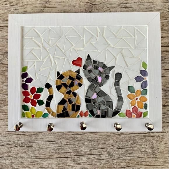 Porta Chaves Mosaico Gatinhos
