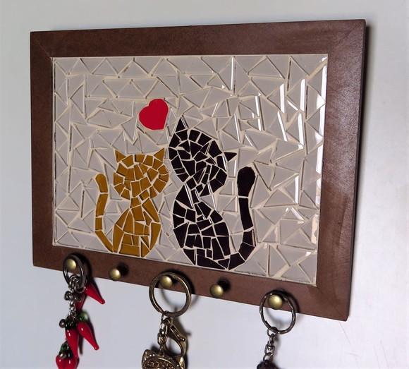 Porta Chaves Mosaico Gatinhos
