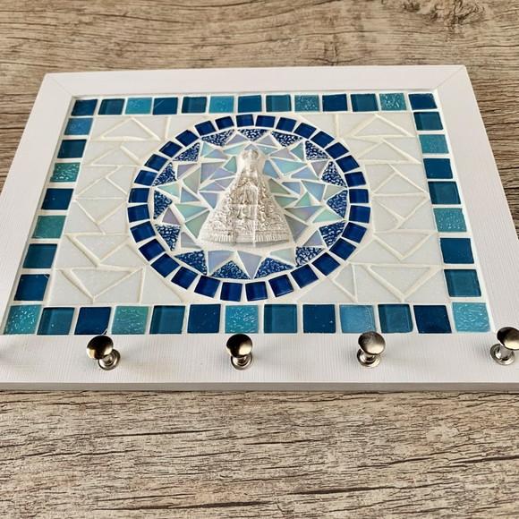 Porta Chaves Mosaico Nossa Senhora Branco e Azul
