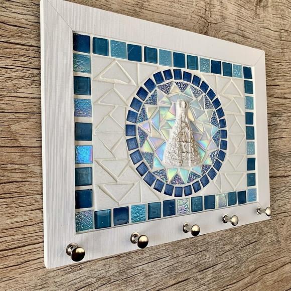 Porta Chaves Mosaico Nossa Senhora Branco e Azul